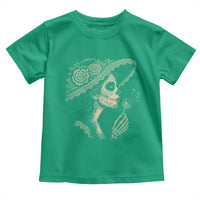 Vintage Dia de los Muertos Catrina Portrait Graphic Toddler T Shirt Gothic Sugar Skull Woman Blowing Dandelion
