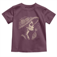 Vintage Dia de los Muertos Catrina Portrait Graphic Toddler T Shirt Gothic Sugar Skull Woman Blowing Dandelion