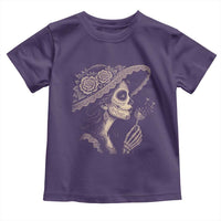 Vintage Dia de los Muertos Catrina Portrait Graphic Toddler T Shirt Gothic Sugar Skull Woman Blowing Dandelion