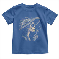 Vintage Dia de los Muertos Catrina Portrait Graphic Toddler T Shirt Gothic Sugar Skull Woman Blowing Dandelion