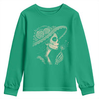 Vintage Dia de los Muertos Catrina Portrait Graphic Youth Sweatshirt Gothic Sugar Skull Woman Blowing Dandelion
