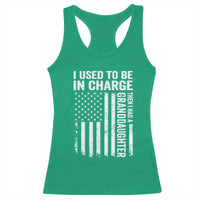 Patriotic American Flag Grandfather Pride Racerback Tank Top I Used To Be In Charge Granddaughter Funny Grandpas Girls Distressed USA Style