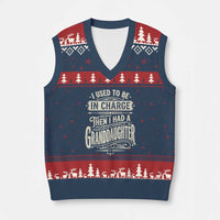 Vintage Style Western Funny Grandpas Girls V-Neck Knit Sweater Vest I Used To Be In Charge Then I Had A Granddaughter Retro Look
