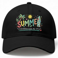 Summer Remembering My Why Baseball Cap Cute Tropical Beach Palm Tree Surfboard Teacher Graphic
