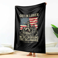 Get In Loser We're Crossing The Delaware Vintage Throw Blanket Funny George Washington American Flag Patriotic Fireworks