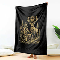 Saint Hubert Patron Saint of Hunters Vintage Woodcut Throw Blanket Catholic Faith and Hunting Heritage Gift
