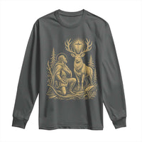 Saint Hubert Patron Saint of Hunters Vintage Woodcut Long Sleeve Shirt Catholic Faith and Hunting Heritage Gift