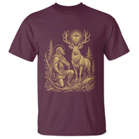 Saint Hubert Patron Saint of Hunters Vintage Woodcut T Shirt Catholic Faith and Hunting Heritage Gift
