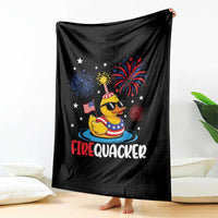 Firequacker Funny Patriotic Rubber Duck Throw Blanket Cool American Flag Sunglasses and Stars Swim Ring Summer Fireworks