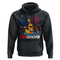 Firequacker Funny Patriotic Rubber Duck Hoodie Cool American Flag Sunglasses and Stars Swim Ring Summer Fireworks