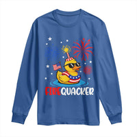 Firequacker Funny Patriotic Rubber Duck Long Sleeve Shirt Cool American Flag Sunglasses and Stars Swim Ring Summer Fireworks