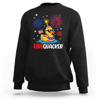 Firequacker Funny Patriotic Rubber Duck Sweatshirt Cool American Flag Sunglasses and Stars Swim Ring Summer Fireworks