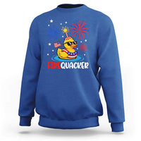 Firequacker Funny Patriotic Rubber Duck Sweatshirt Cool American Flag Sunglasses and Stars Swim Ring Summer Fireworks