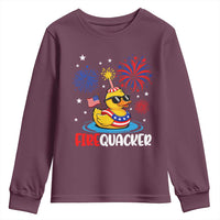 Firequacker Funny Patriotic Rubber Duck Youth Sweatshirt Cool American Flag Sunglasses and Stars Swim Ring Summer Fireworks
