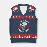 Fun Fact I Don’t Care Skull V-Neck Knit Sweater Vest Edgy Sarcastic Attitude - Wonder Print Shop