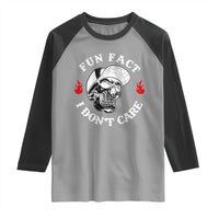 Fun Fact I Don’t Care Skull Raglan Shirt Edgy Sarcastic Attitude - Wonder Print Shop