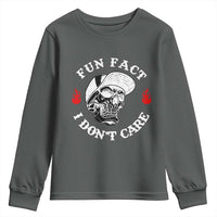 Fun Fact I Don’t Care Skull Youth Sweatshirt Edgy Sarcastic Attitude - Wonder Print Shop