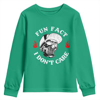 Fun Fact I Don’t Care Skull Youth Sweatshirt Edgy Sarcastic Attitude - Wonder Print Shop
