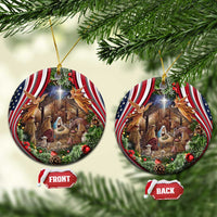 Patriotic Nativity Scene Christmas Ceramic Ornament American Flag Christian Christmas Baby Jesus and Angels Under the Star - Wonder Print Shop