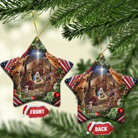 Patriotic Nativity Scene Christmas Ceramic Ornament American Flag Christian Christmas Baby Jesus and Angels Under the Star - Wonder Print Shop