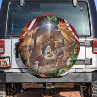 Patriotic Nativity Scene Spare Tire Cover American Flag Christian Christmas Baby Jesus and Angels Under the Star - Wonder Print Shop