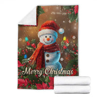 Merry Christmas Snowman Throw Blanket Whimsical Holiday Poinsettias Santa Hat - Wonder Print Shop