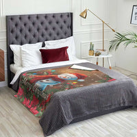 Merry Christmas Snowman Throw Blanket Whimsical Holiday Poinsettias Santa Hat - Wonder Print Shop