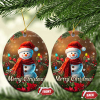 Merry Christmas Snowman Christmas Ceramic Ornament Whimsical Holiday Poinsettias Santa Hat - Wonder Print Shop