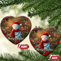 Merry Christmas Snowman Christmas Ceramic Ornament Whimsical Holiday Poinsettias Santa Hat - Wonder Print Shop