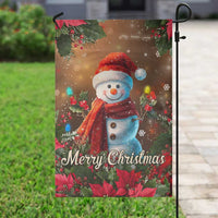 Merry Christmas Snowman Garden Flag Whimsical Holiday Poinsettias Santa Hat - Wonder Print Shop