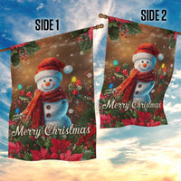 Merry Christmas Snowman Garden Flag Whimsical Holiday Poinsettias Santa Hat - Wonder Print Shop