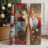Merry Christmas Snowman Wrapping Paper Roll Whimsical Holiday Poinsettias Santa Hat - Wonder Print Shop