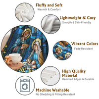 Joy to the World Stained Glass Nativity Scene Throw Blanket Christian Christmas Holy Family Star of Bethlehem - Wonder Print Shop