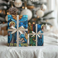 Joy to the World Stained Glass Nativity Scene Wrapping Paper Christian Christmas Holy Family Star of Bethlehem - Wonder Print Shop