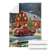 Vintage Red Truck Christmas Throw Blanket Patriotic Holiday Country Barn with Wreath American Flag - Wonder Print Shop