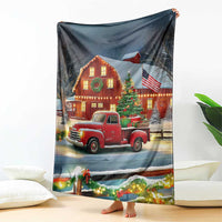 Vintage Red Truck Christmas Throw Blanket Patriotic Holiday Country Barn with Wreath American Flag - Wonder Print Shop