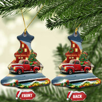 Vintage Red Truck Christmas Christmas Ceramic Ornament Patriotic Holiday Country Barn with Wreath American Flag - Wonder Print Shop