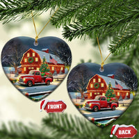 Vintage Red Truck Christmas Christmas Ceramic Ornament Patriotic Holiday Country Barn with Wreath American Flag - Wonder Print Shop