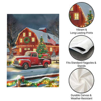 Vintage Red Truck Christmas Garden Flag Patriotic Holiday Country Barn with Wreath American Flag - Wonder Print Shop