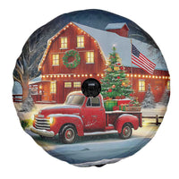 Vintage Red Truck Christmas Spare Tire Cover Patriotic Holiday Country Barn with Wreath American Flag - Wonder Print Shop