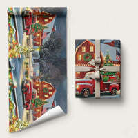 Vintage Red Truck Christmas Wrapping Paper Patriotic Holiday Country Barn with Wreath American Flag - Wonder Print Shop