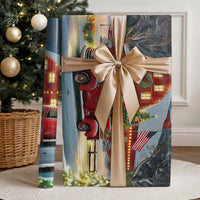 Vintage Red Truck Christmas Wrapping Paper Roll Patriotic Holiday Country Barn with Wreath American Flag - Wonder Print Shop