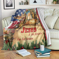 Patriotic Nativity Christmas Scene Throw Blanket Jesus Is the Reason for the Season American Flag and Angels - Wonder Print Shop