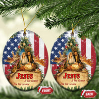 Patriotic Nativity Christmas Scene Christmas Ceramic Ornament Jesus Is the Reason for the Season American Flag and Angels - Wonder Print Shop