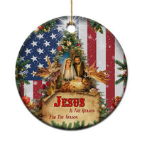 Patriotic Nativity Christmas Scene Christmas Ceramic Ornament Jesus Is the Reason for the Season American Flag and Angels - Wonder Print Shop