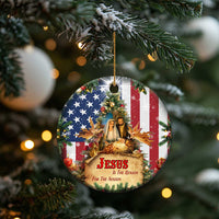 Patriotic Nativity Christmas Scene Christmas Ceramic Ornament Jesus Is the Reason for the Season American Flag and Angels - Wonder Print Shop
