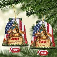 Patriotic Nativity Christmas Scene Christmas Ceramic Ornament Jesus Is the Reason for the Season American Flag and Angels - Wonder Print Shop