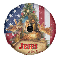 Patriotic Nativity Christmas Scene Spare Tire Cover Jesus Is the Reason for the Season American Flag and Angels - Wonder Print Shop