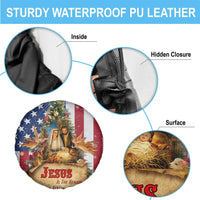Patriotic Nativity Christmas Scene Spare Tire Cover Jesus Is the Reason for the Season American Flag and Angels - Wonder Print Shop