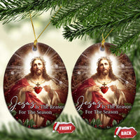 Sacred Heart of Jesus Christmas Christmas Ceramic Ornament Jesus Is the Reason for the Season Radiant Glow Poinsettias - Wonder Print Shop